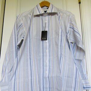 Paul Smith London  Cotton shirt, sz. 17(33-34), striped, armpit to armpit 24in,